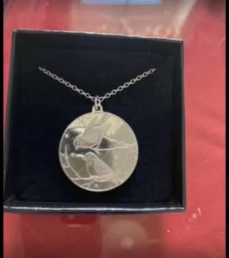 Don Everhart Sterling Silver (marked) Winter Bird Love Medallion Pendant With Chain 1977 Vintage
