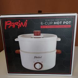 Parini 6-Cup Hot Pot is an electric, non-stick cooking appliance with a removable steam tray