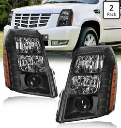 2007-2014 Cadillac Escalade/ESV/07-13 Escalade EXT HID Projector Headlights Assembly Driver Passenger Side Replacement Black Housing Amber Reflector H