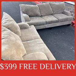 Tan 2 piece Sofa and Loveseat COUCH SET sectional couch sofa recliner (FREE CURBSIDE DELIVERY) 