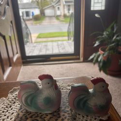 Salt Pepper Shakers - Bisque Chicken Shakers - Figural Chicken Shakers