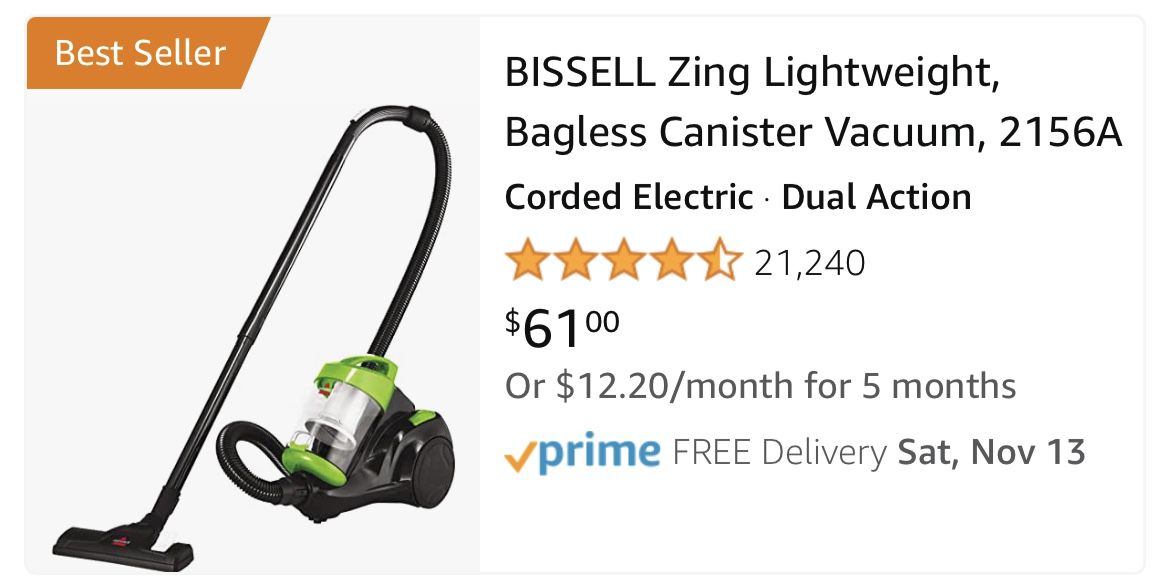 Bissell Zing Bagless Canister Vacuum - 2156A