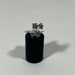 Silver .925 Sterling Floral Black Stone Ring SIZE 7