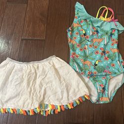 Cat & Jack Girls 2 Piece Swimming Suit Size 7-8 One Piece & Skirt 
