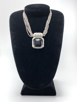 Silver tone necklace with black pendant #45