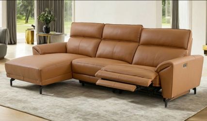 Brand New Brown Top Grain Leather Power Reclining Sectional Sofa