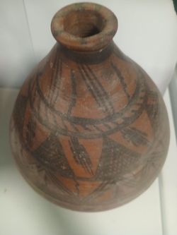 Vintage Terracotta Pottery Vase with Painted Design