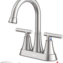 Bathroom Faucets for Sink 3 Hole, Hurran 4 inch Brushed Nickel Bathroom Sink Faucet 