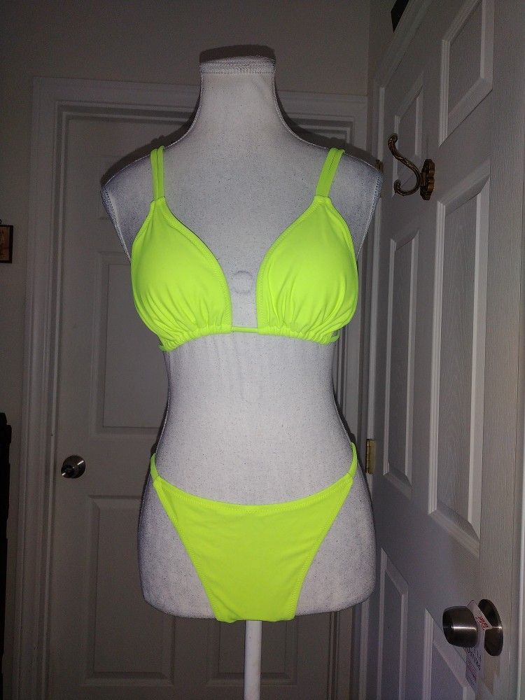 Fluorescent Green Triangle Bikini Set LARGE 