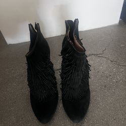 Banana Republic Black Suede Fringe Booties