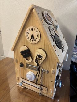 Wooden Busy Board House Toddler Activity Toy