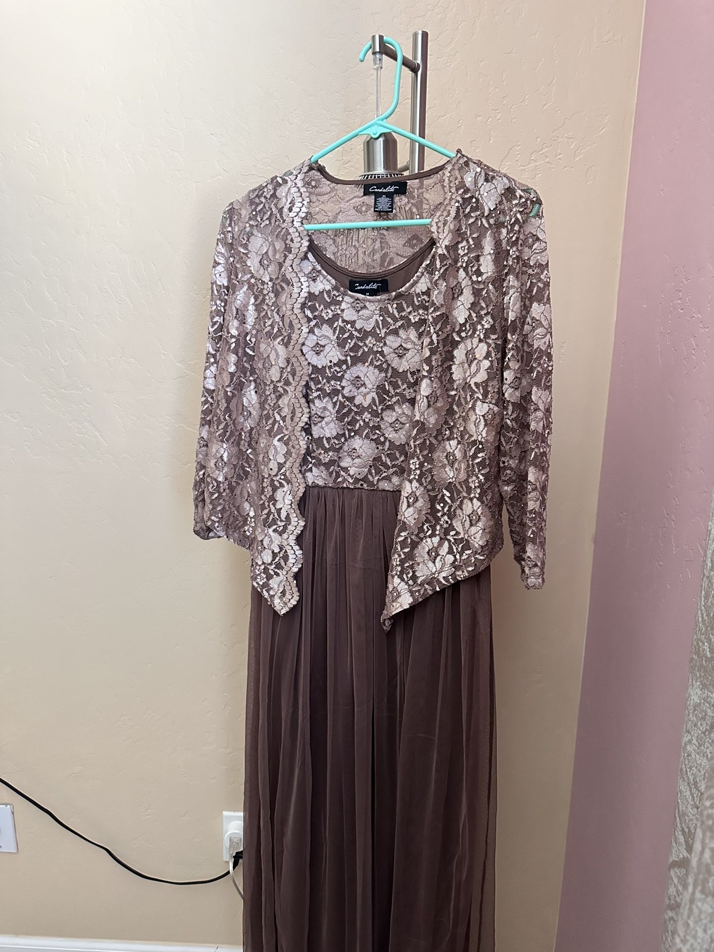 Beautiful New Champagne Dress with Cardigan and Sequins