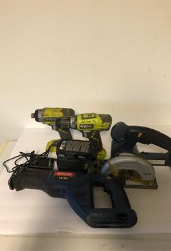 RYOBI Cordless 4 Tool combo. Impact w/ LED,Drill w/LED skill saw,sawzall and 1 battery and charger