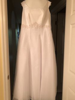 Satin beaded white wedding dress