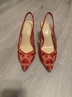 Betsey Johnson Nikki Red Close-Toed Sling Back Heels