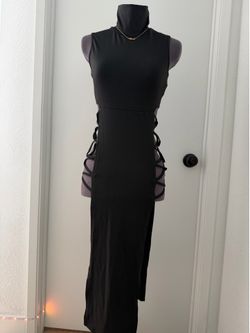 High-Neck Lace-Up Maxi Dress