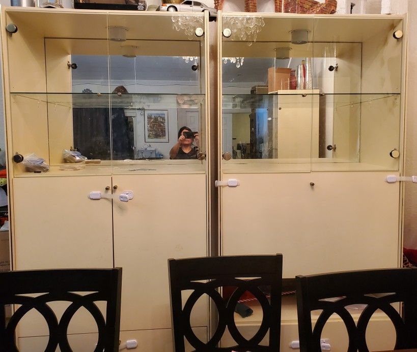 Glass Shelves Cabinets, 3 Pieces For Sale