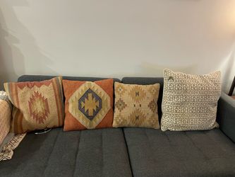 Set of 4 Boho Southwestern Kilim Throw Pillows – Handwoven Jute