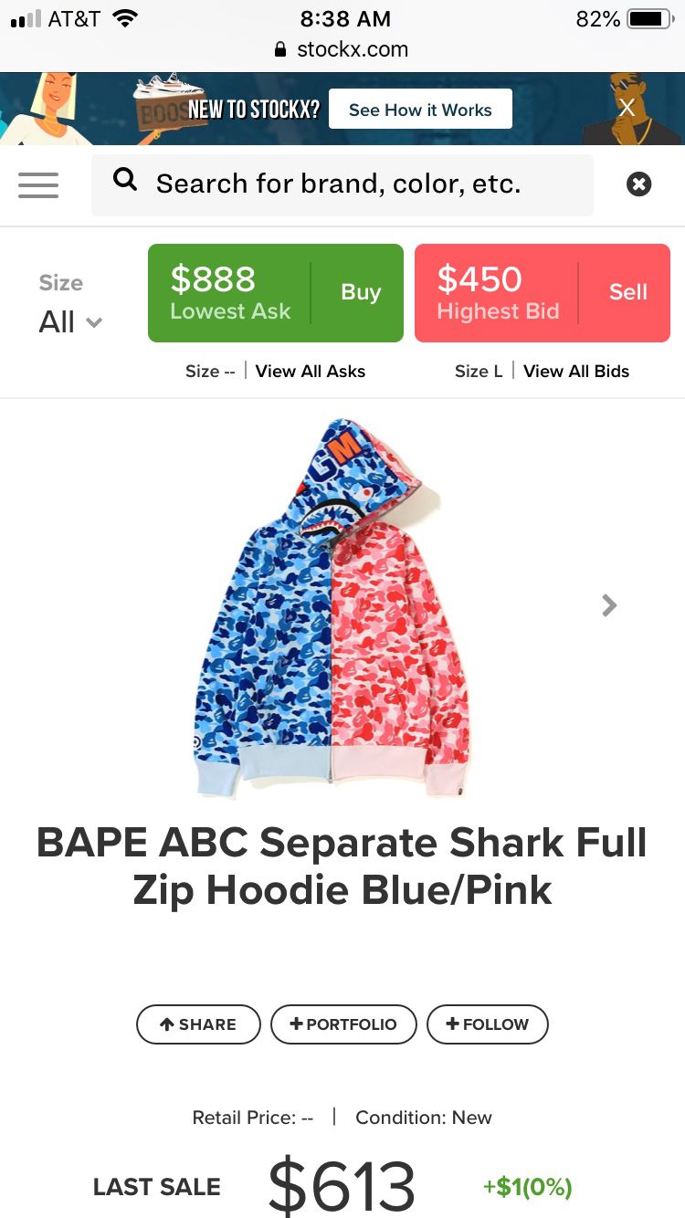 BAPE ABC Separate Shark Full Zip Hoodie Blue/Pink Men's - FW18 - US
