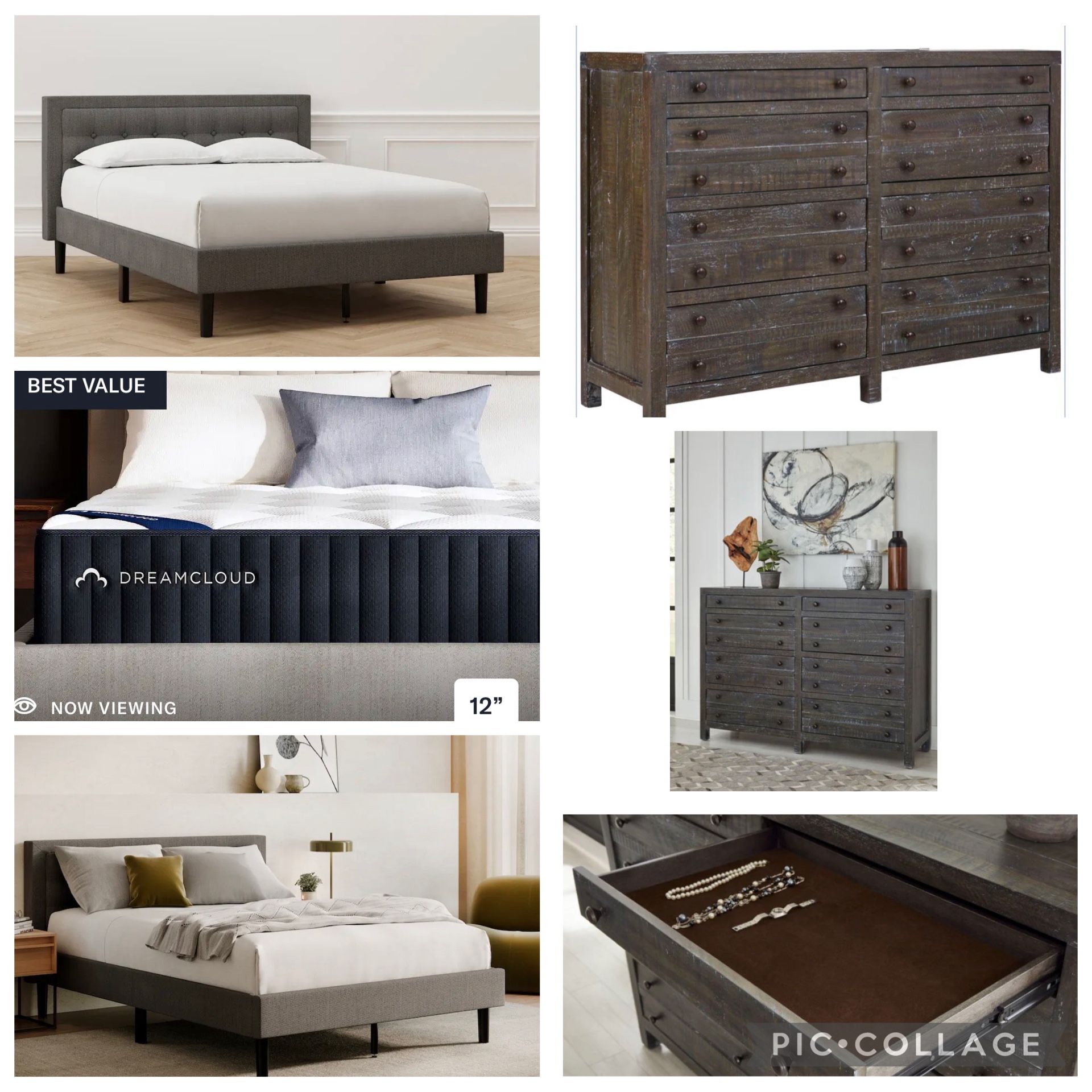  🔥75% OFF: Townsend & Dream cloud. (Premier, Deluxe) headboard, bedframe & Mattress , 8-Drawer Dresser felt lined top drawer.