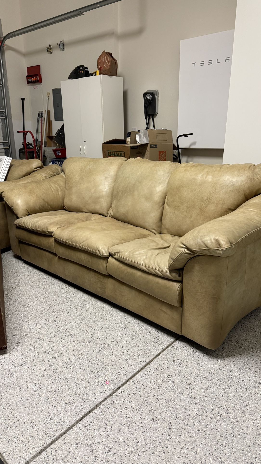 LEATHER COUCH AND CHAIR AND A HALF