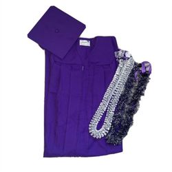 Purple Cap, Gown & Graduation Lei Set (Read Desc)