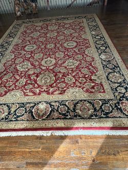 Hand Knotted Oriental Area Rug 10x14 Red Black Beige Floral Persian Style Mint Condition