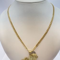 Gold Cuban Chain With Lion Pendant 