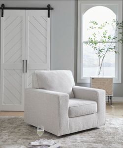 Modern Swivel Accent Chair – Light Gray Crosshatch Fabric – $350