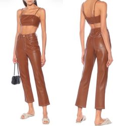 Staud Eli straight leg high-rise vegan leather trouser pants in whiskey US 0 NEW
