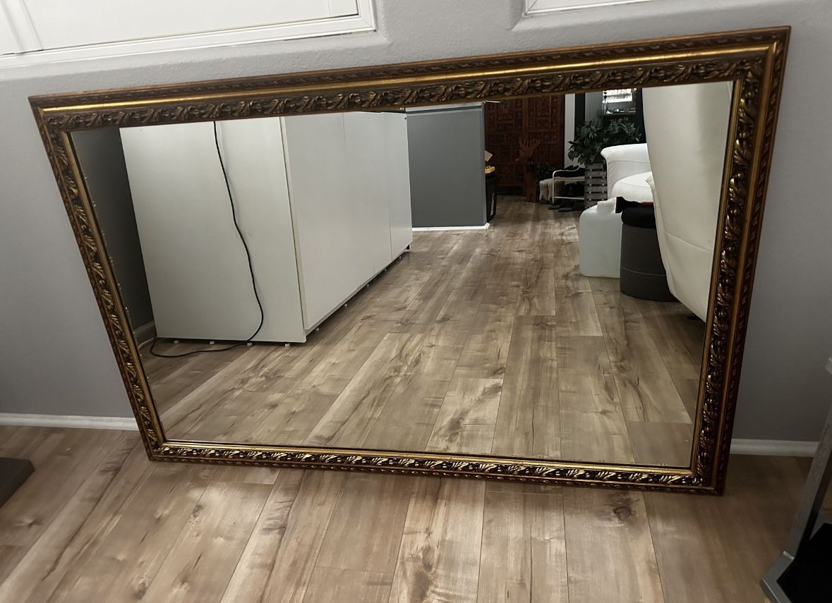 Antique Wood Mirror Gold/Bronze Features