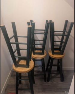 Set of 6 Wooden Bar Stools
