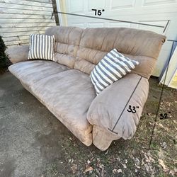 FREE DELIVERY -BEIGE SUEDE RECLINER COUCH