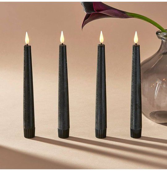 Black Glitter LED Flameless Taper Candles Set Of 4