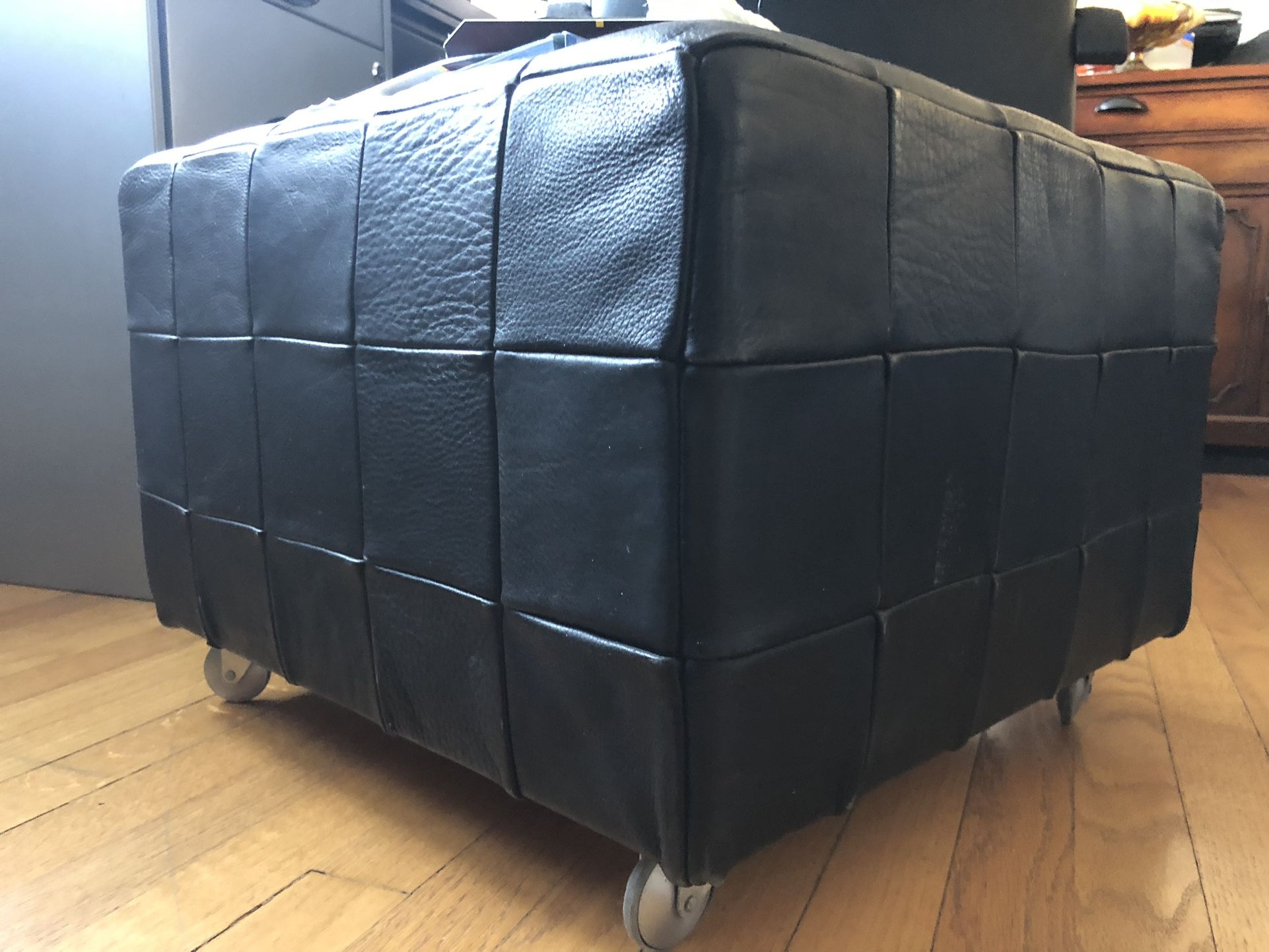 Black Leather Denmark Produced Ottoman