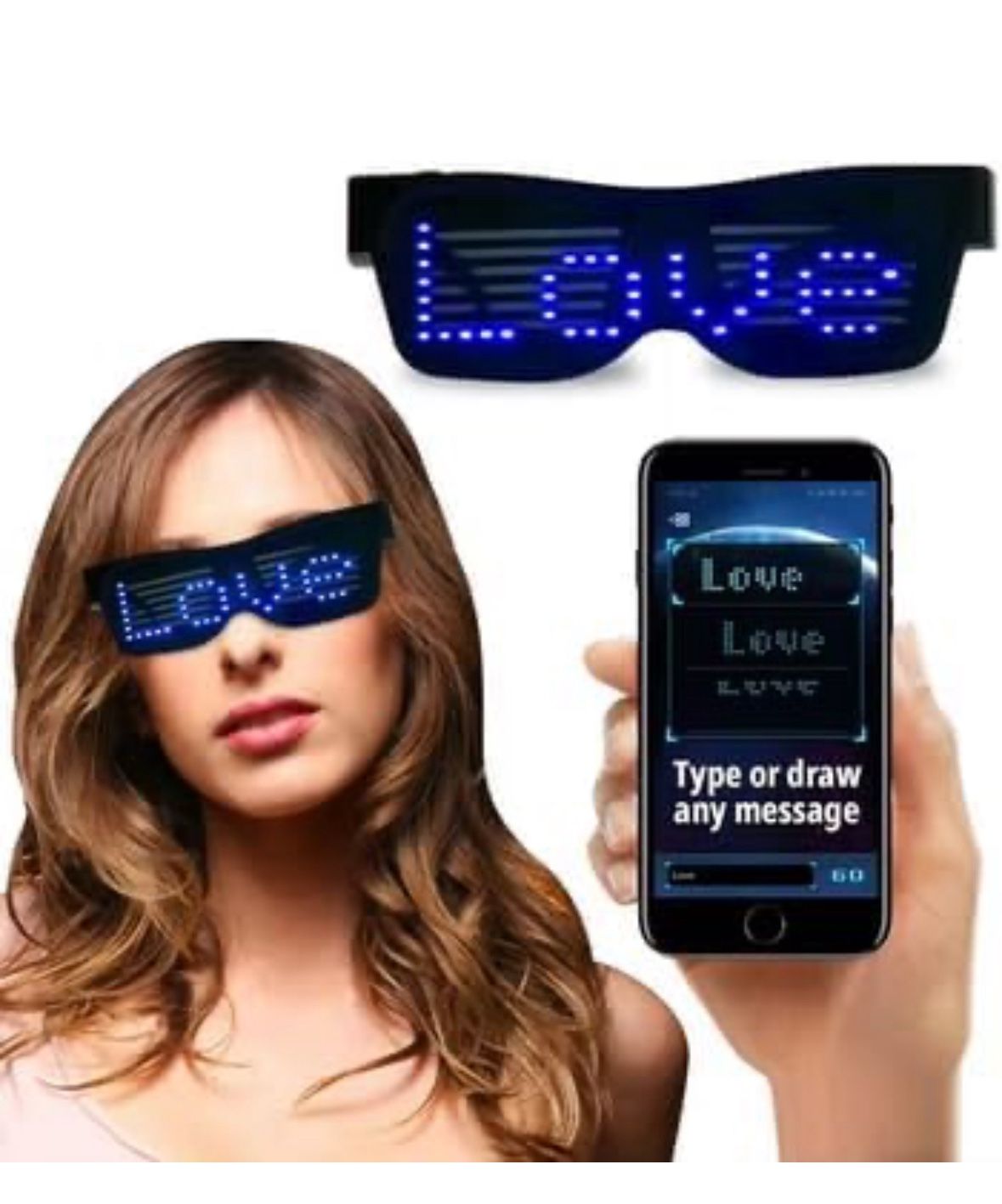 2.4 LED Glasses, Party Glasses, Customizable Bluetooth Glasses, Light Up Glasses, for Birthday Party, Halloween Party, Christmas, New Year, Neon Glass