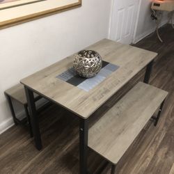 Like New Small Gray Dining Table Set With 2 Benches 