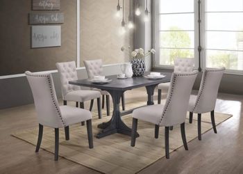 7pc Dining Set - Grey Dining Table w/ 6 Dining Chairs