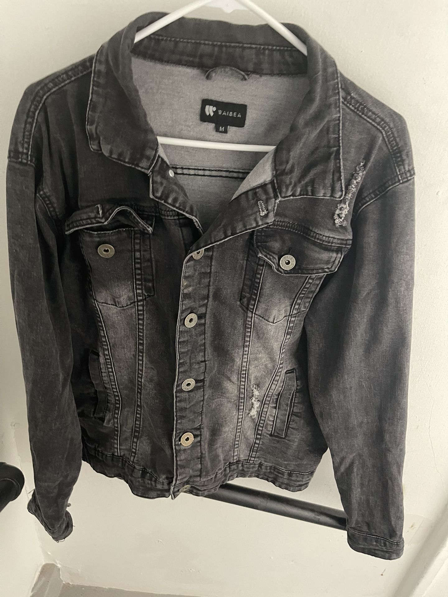 Waimea Black Denim Jacket for Men – Distressed Cotton Blend, Size M