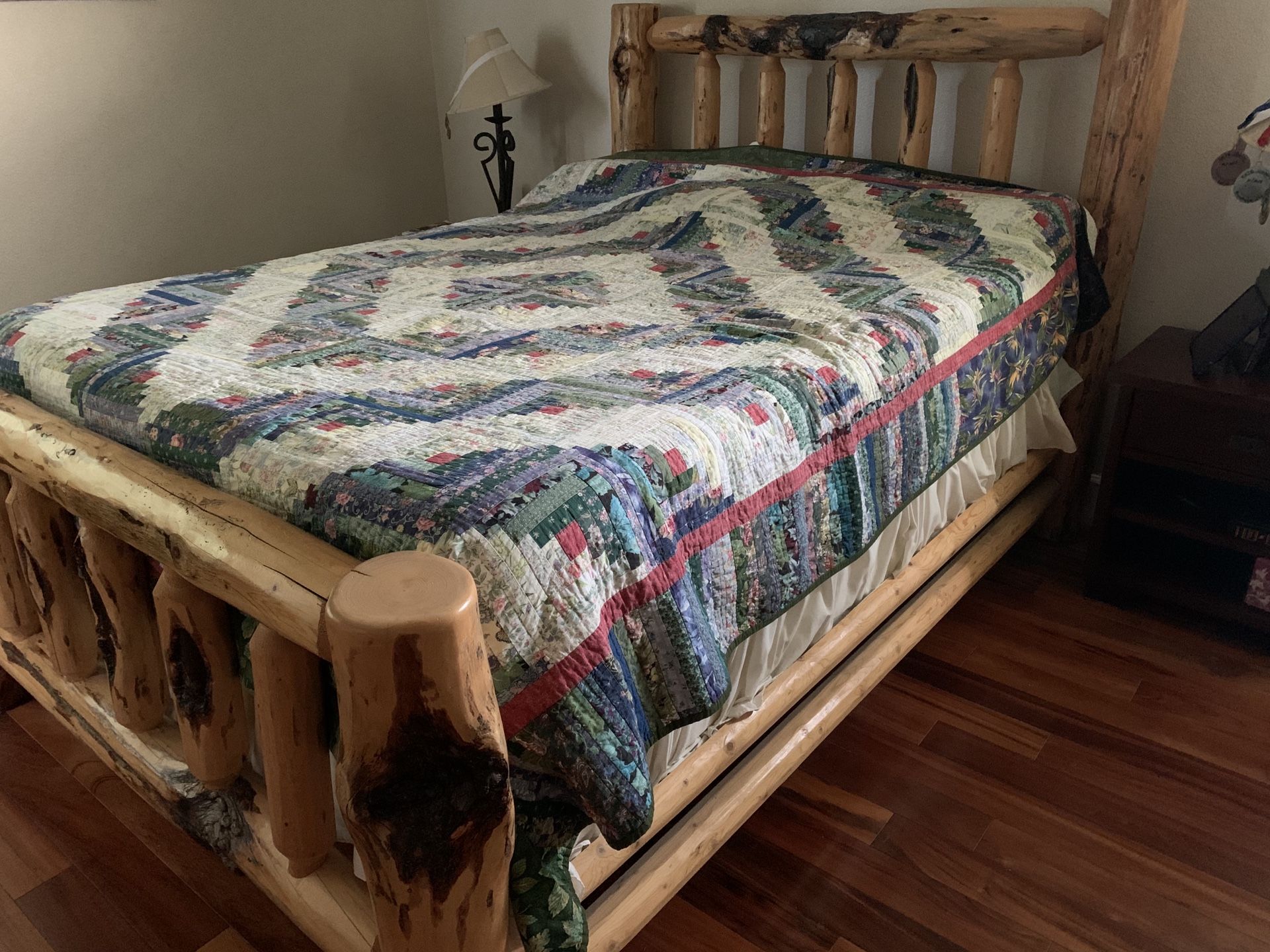 Queen Knotted Pine Wood Log Bed frame
