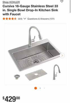 Shop KOHLER Cursiva 18-Gauge Stainless Steel 33 in. Single Bowl Drop-In Kitchen Sink with Faucet