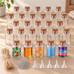 Mini plastic Bottles with Cork Stoppers Set