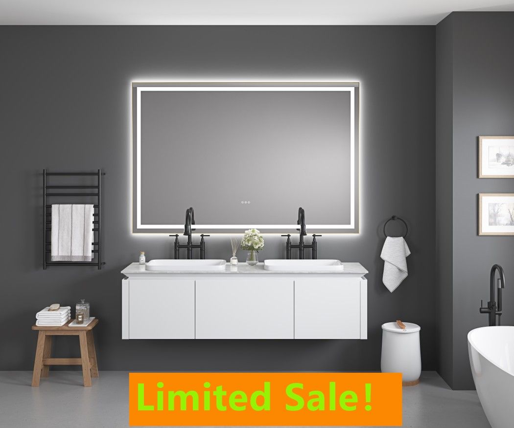 72x48 LED Lighted Bathroom Wall Mounted Mirror with High Lumen+Anti-Fog Separately Control+Dimmer Function Clearance Sale