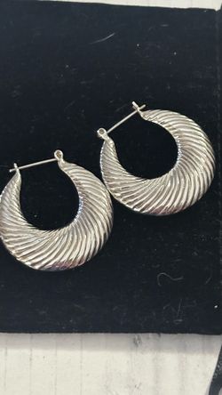 Vintage Puffy Sterling 925 Shrimp Creole Hinged 1.25" Hoop Crescent Earrings