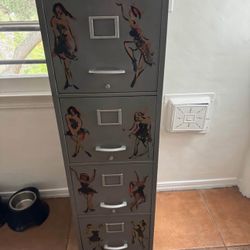 Hand Painted 1960s Signed Cabinet