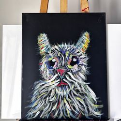 Rainbow Cat Abstract 16x20 Painting 