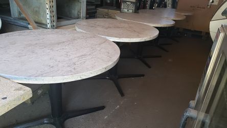 Used (5) 42" D Round Stone Table Tops With Bases