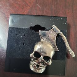 Vintage Skull Silver Colored Skull Axe Pin