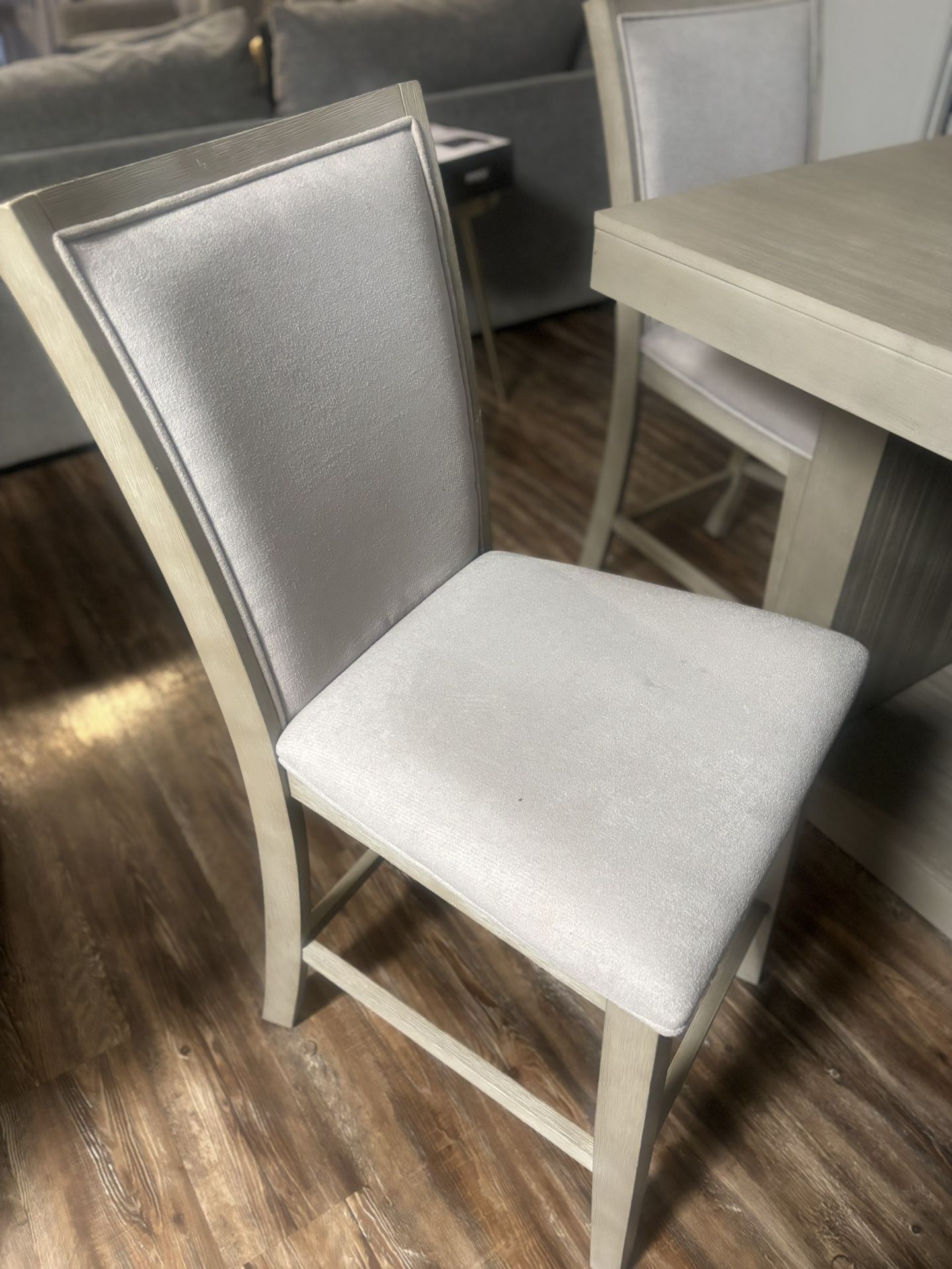 Counter Height Grey Wood 6 Chair Dining 60” with 2 leafs (20 inches each) 100” Table