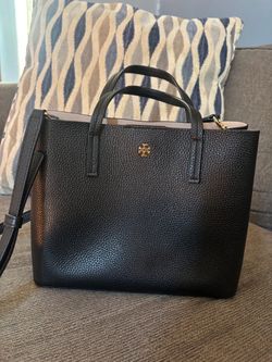 Tory Burch Black Pebbled Leather Tote Bag